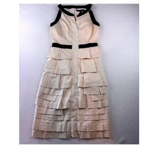 BCBG Max Azria Women's 2 Cream Black Tiered Ruffle Midi Dress Cocktail Party